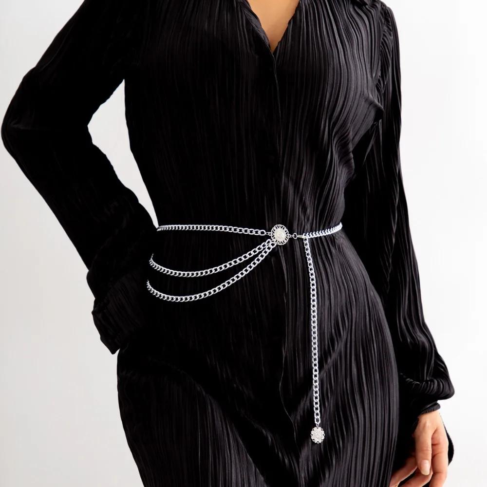 Sexy Women Fashion Belt Hip High Waist Gold Silver Color Narrow Metal Body Chain Chunky Fringes New