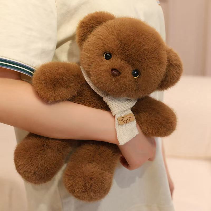 30cm Simulation New Scarf Bear Doll Stuffed Plush Toy Cartoon Anime Pillow for Children's Birthday Gift Cute and Fun Doll