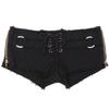 Damen Baumwoll-Shorts mit extrem niedrigem Bund - Schlankmachend, Sexy, Schnürung, Seitenschlitz, Trendige Heiße Shorts in Schwarz/Weiß