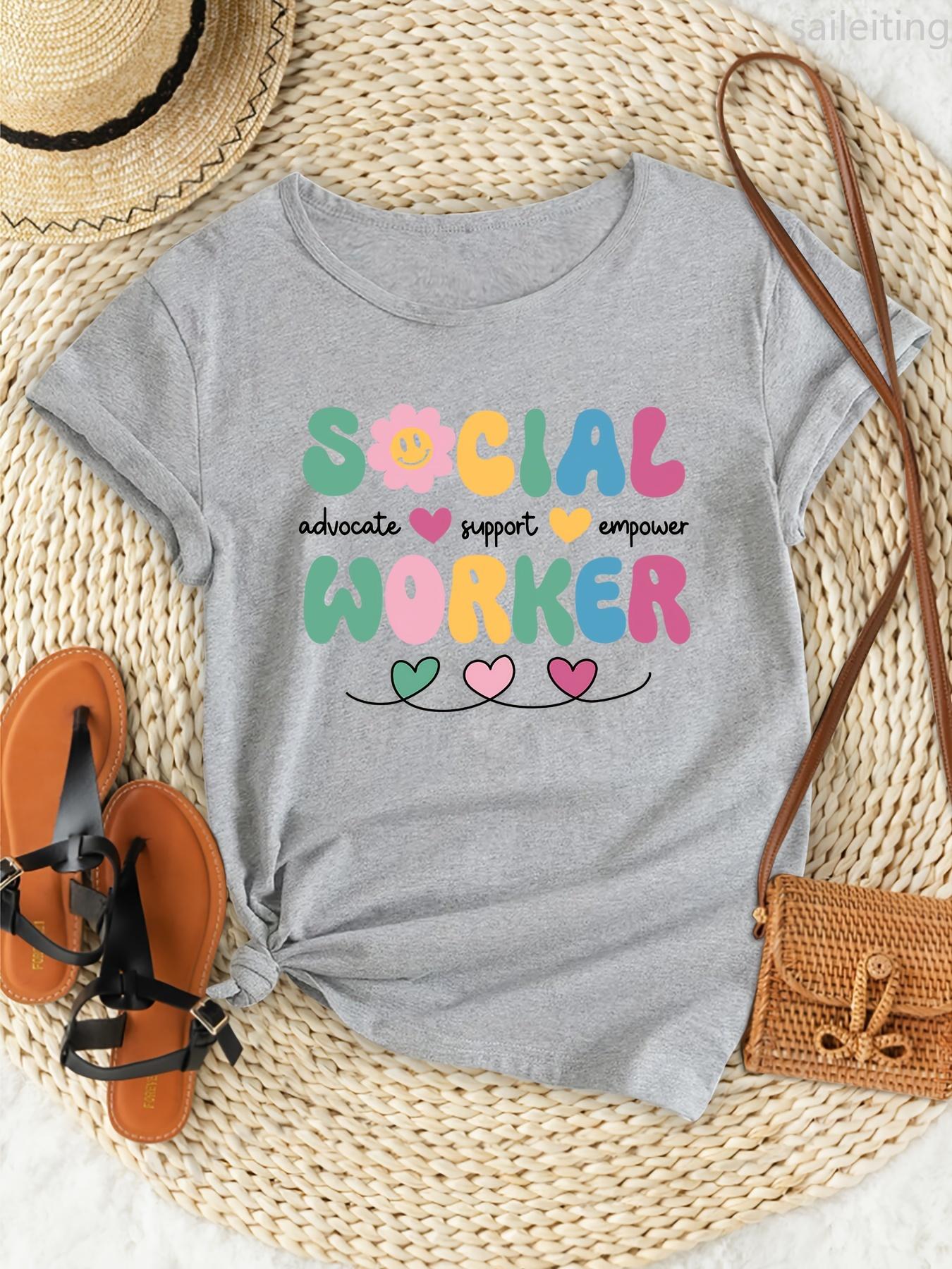 

Unisexs Social Worker Print Comfort Fit Short Sleeve Fashion Breathable Casual Summer Short Sleeved Harajuku Streetwear Tops Tee 4XL
