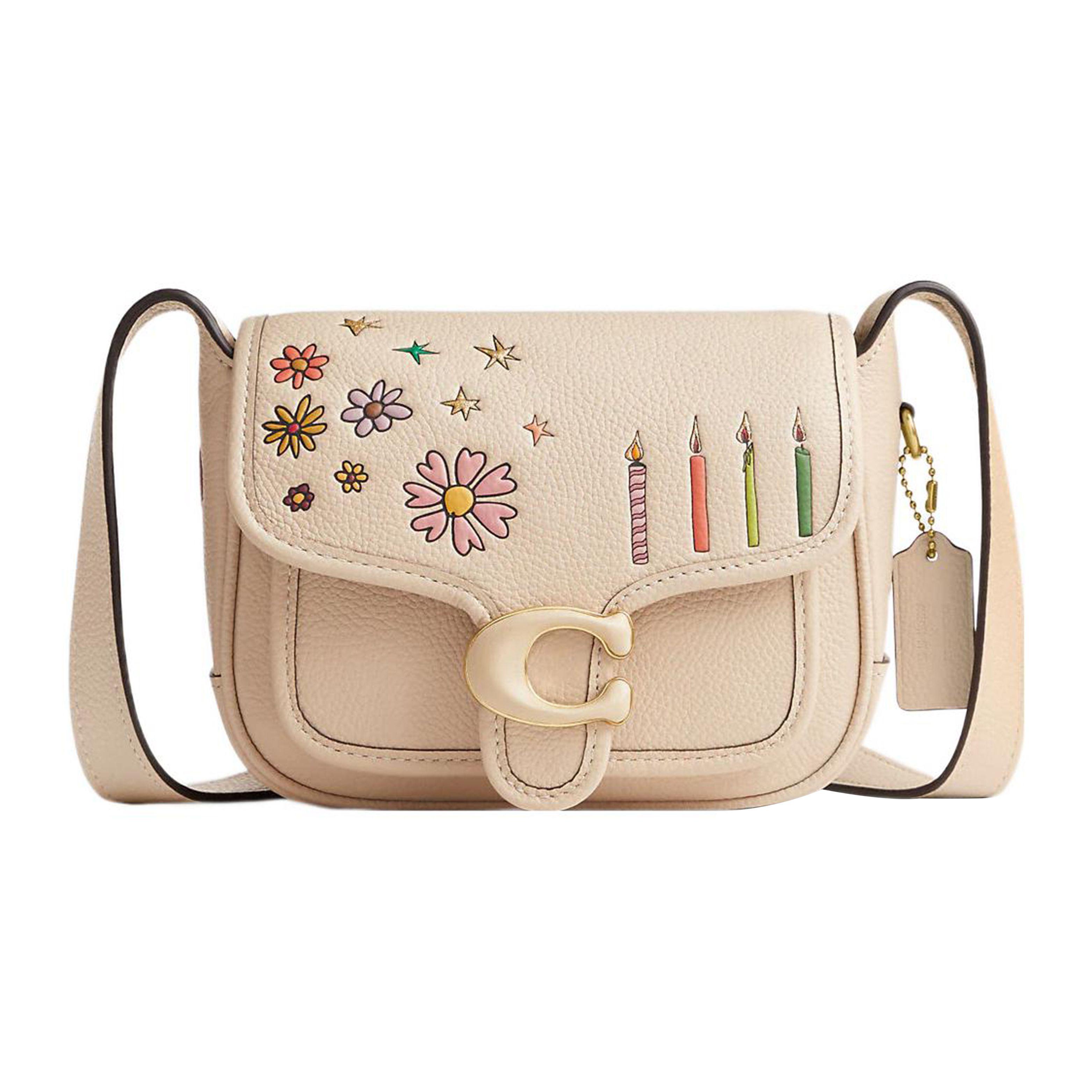 

Coach Pebbled Leather Birthday Print Saddle Crossbody Bag For Women Daily Use Basic Set (Bag+Dust Bag)