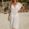 Abito da Spiaggia Lungo con Frange, Cucito a Fiore, Fatto a Mano con Gancio, Top Costume da Bagno, Abito da Vacanza, Abito Semplice