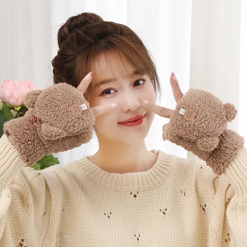 

Женские зимние теплые перчатки для сенсорного экрана, милые сенсорные перчатки без пальцев с кошачьими когтями, вязаные пуховые уличные перчатки с откидной крышкой, 1 пара дубильная кора