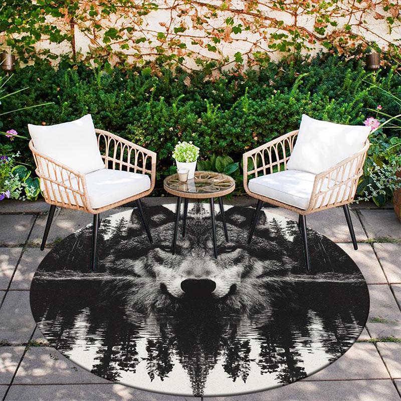 Grey Wolf pattern round rug,Carpet Rug for Living Room Bedroom Playroom ,Non-slip Floor Mat,Holiday Gifts and Birthday Gifts.