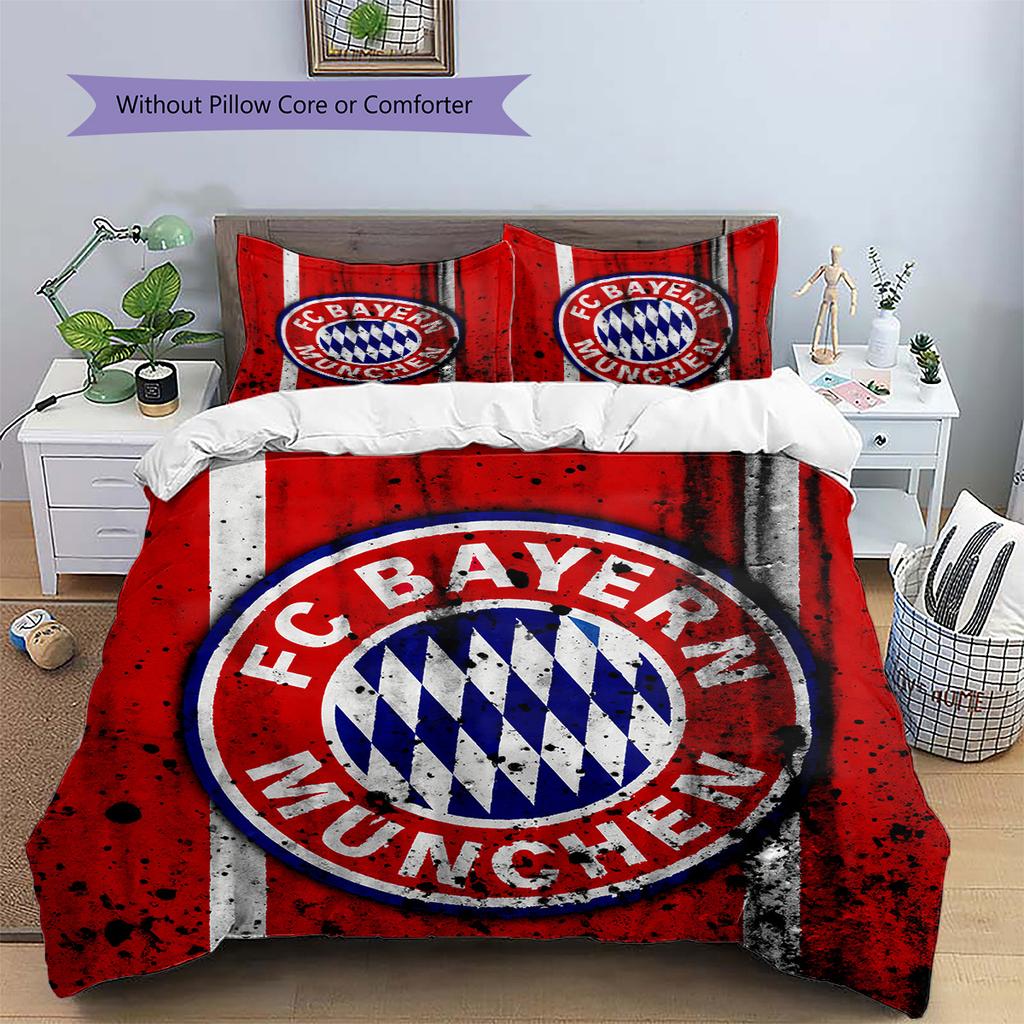 Klub Piłkarski Bayern Monachium Wzór Pościel Kołdra Zestaw Dekoracja Domu Prezent (1 * poszwa na kołdrę + 2 * poszewki na poduszki bez rdzenia)