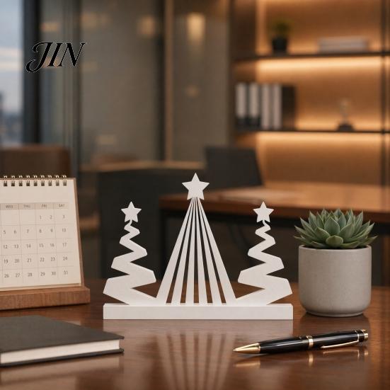 3D Printed Christmas Tree Abstract Figurine, Modern Minimalist Xmas Winter Decoration with Star Topper for Home, Office, Holiday Party Decor Office