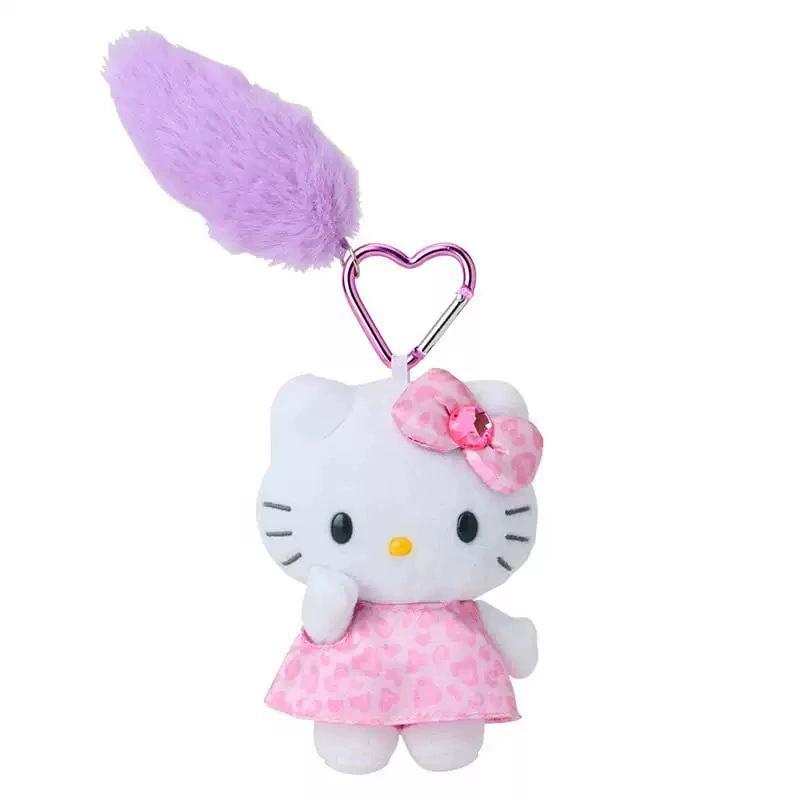 Kawaii Hello Kitty Plush Keychain Leopard Print Pink Tail Stuffed Pendant Bag Charm Backpack Decor Cute Gift for Teen Girls