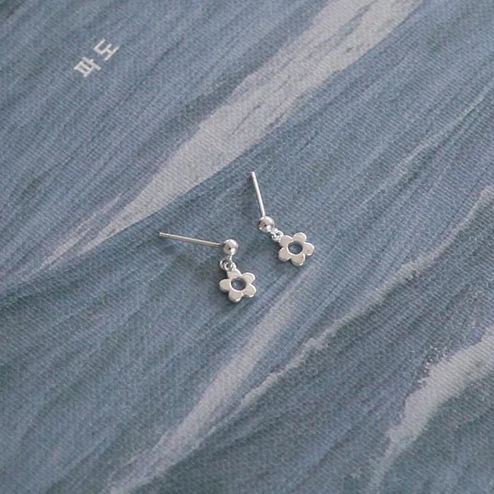 silver 925 flower drop earrings