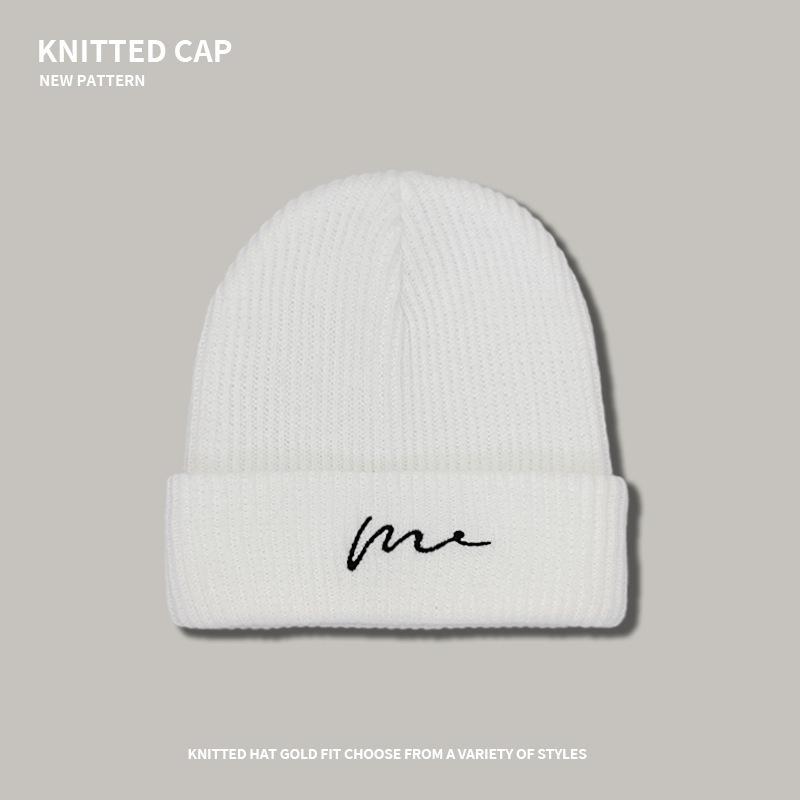Men's Autumn/Winter Knit Beanie - Korean Style Letter Embroidery, Hip-Hop, Versatile Ear Protection Beanie.