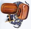 KXLCGYK Magewappa Bento 700ml Single Magewappa Natural Lacquer Blue Drawstring Wooden Spoon and Chopsticks Perfect for Commuting or School Box, Oval,