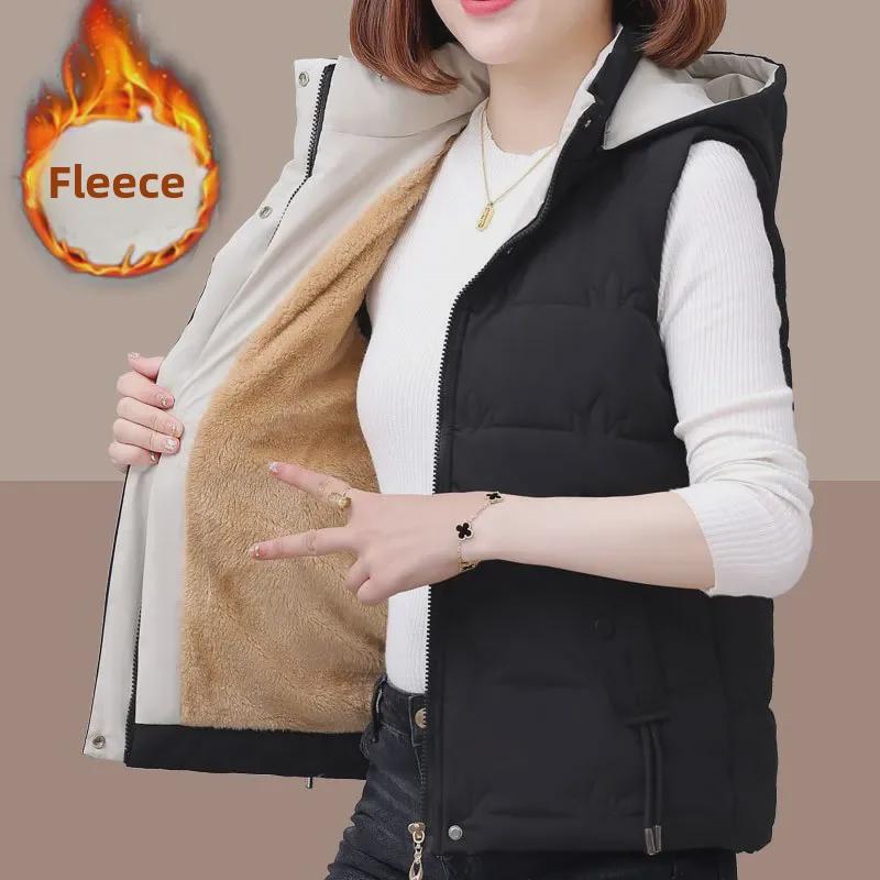 Dámská bavlněná vesta s fleecovou podšívkou, zateplená, krátkého střihu pro podzim/zimu 2024, ideální pro maminky středního věku a drobné postavy