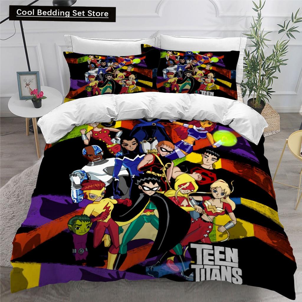 Teen Titans Go Povlečení Jednolůžko Twin Full Queen King Velikost Anime Sada Povlečení Aldult Dětský Pokoj Povlaky na Peřinu Sada 3D Tisk 014