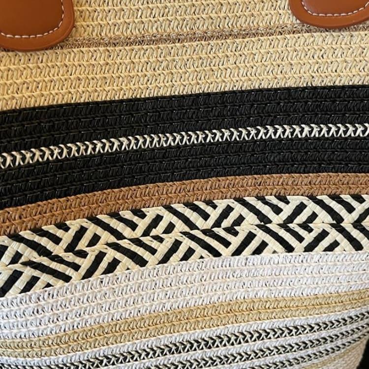 Gestreifte Stroh-Tote-Bag mit großer Kapazität Damen-Handtasche