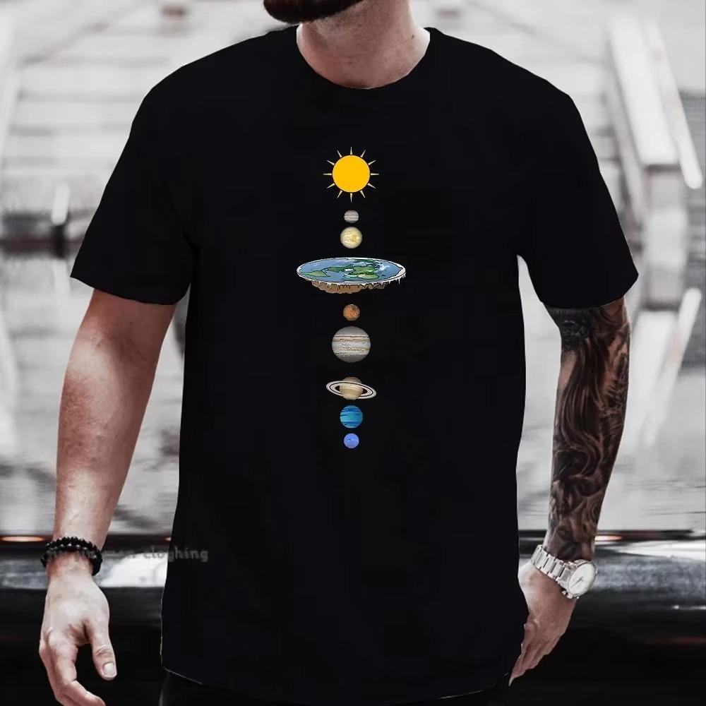 Cosmic Solar System Planets Print Short Sleeve T-Shirt Men  Casual Tee Clothing Loose Oversized Summer Cotton Tops Tshirts