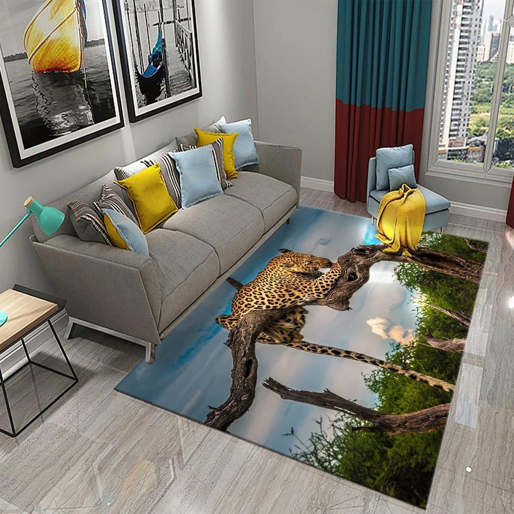 3D Leopard Carpet Wild Animal Pattern Living Room Bedroom Bathroom Kitchen And Kids Play Area Non-Slip