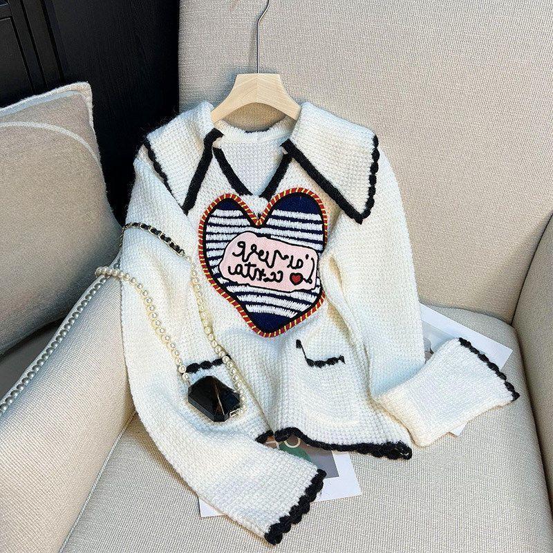 

Женский свитер с маленьким ароматом, контрастный цветной дизайн, женский трикотаж, весна-осень, свободный пуловер в консервативном стиле 45-60KG белый