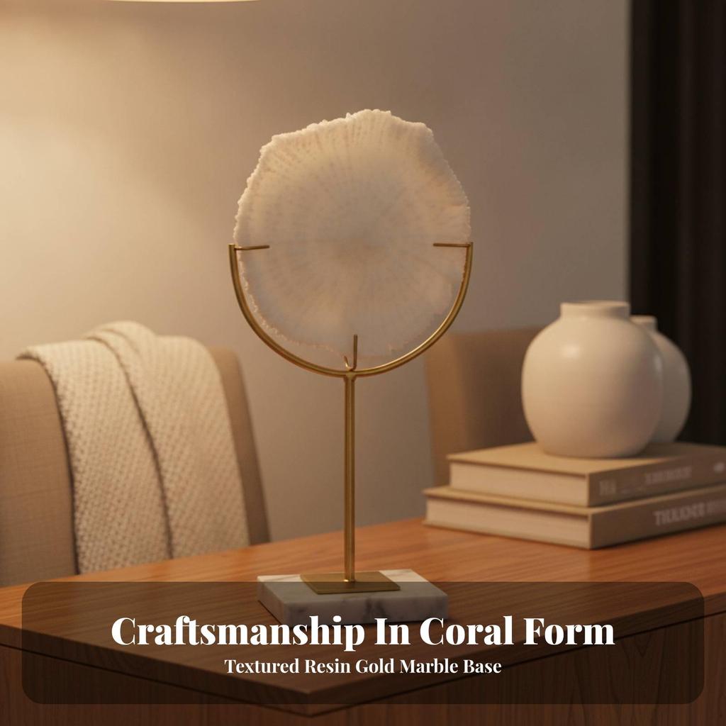 Coral Sculpture with Marble Base Beach-Themed for Display Shelf, Entryway