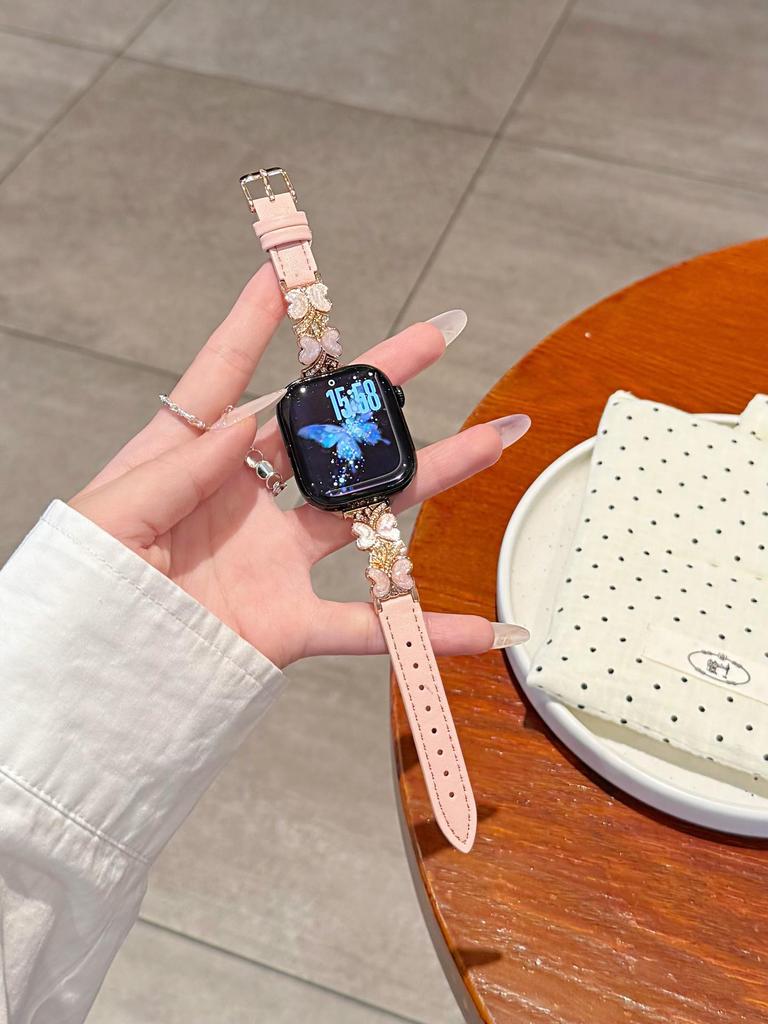 Enamel Butterfly Leather Strap for Apple Watch Series 2-10