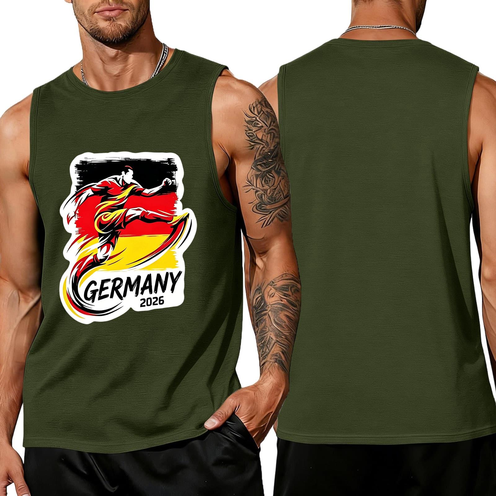 Men s Sleeveless Tank Top Athletic Vest Germany 2026 Soccer Graphic Print Cotton Blend Casual Fit L армия зеленый