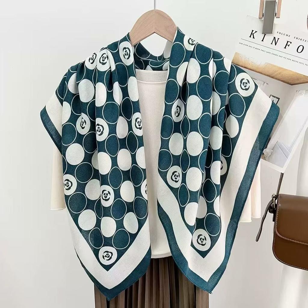 Scarf shawl women's camellia 91CM large square scarf imitation cashmere cotton and linen square scarf spring and autumn versatile scarf outside