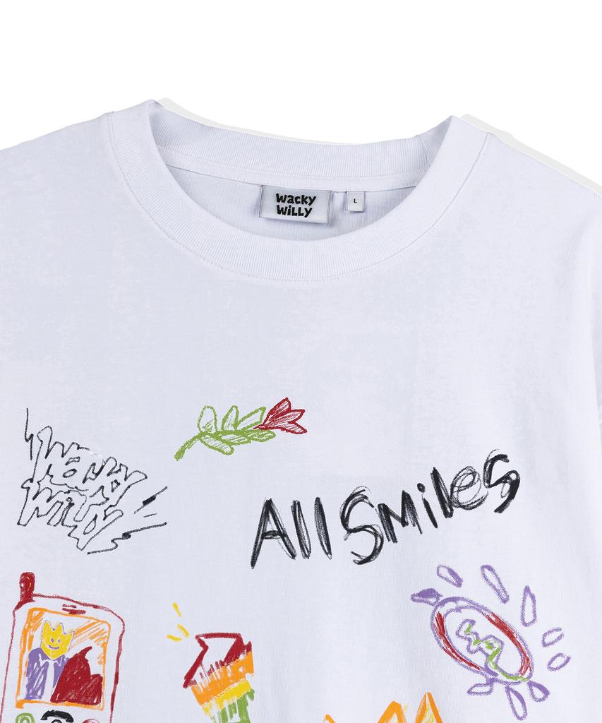 WACKY WILLY Kiki Multi-Graphic Long Sleeve T-Shirt White