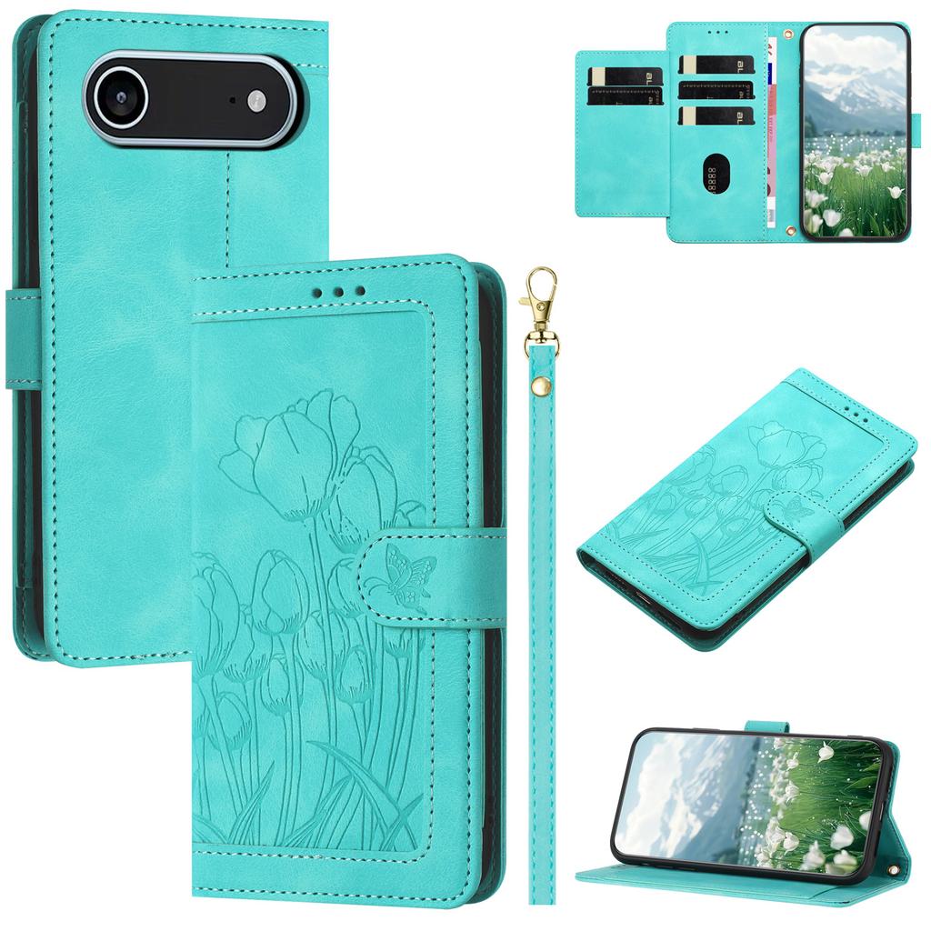 For iPhone 17 Air Case Tulip Leather Phone Cover with 5 Card Slots Wallet