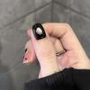 Black Fan Girl Cat Eye Short Nails - Handmade Solid Color Fake Nails for Brides and Students