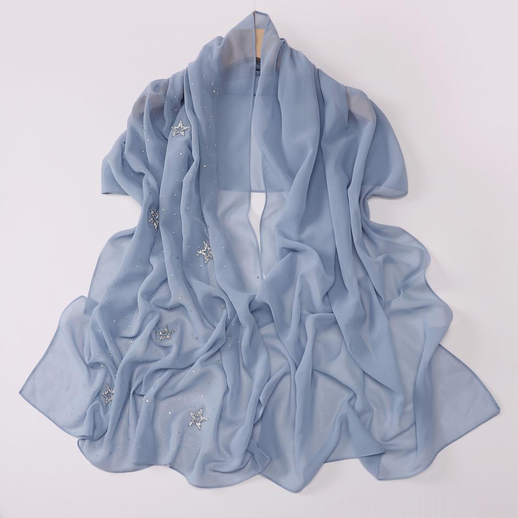 VigoAnne 2025 Lady Muslim Pentagram Hot Stamping Hijab Shawls Women Plain Scarf Chiffon Solid Islamic Turban Headband 175cm*70cm