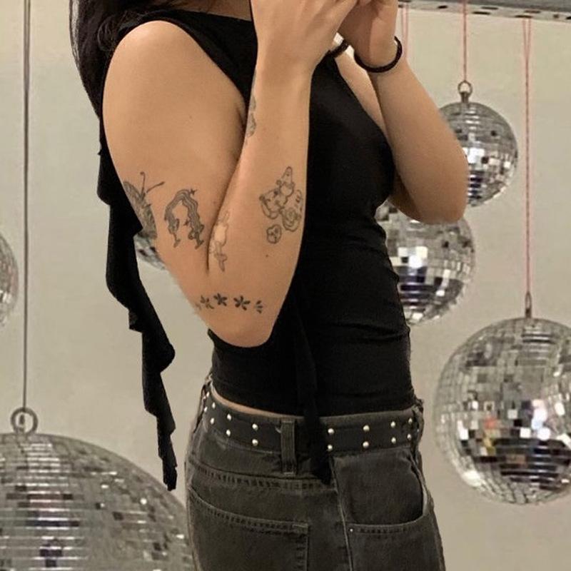 Summer Women'S Solid Color Vest Fluttering Tassel Sleeveless Slim Pullover Round Neck T-Shirt Casual Street Wear Y2K