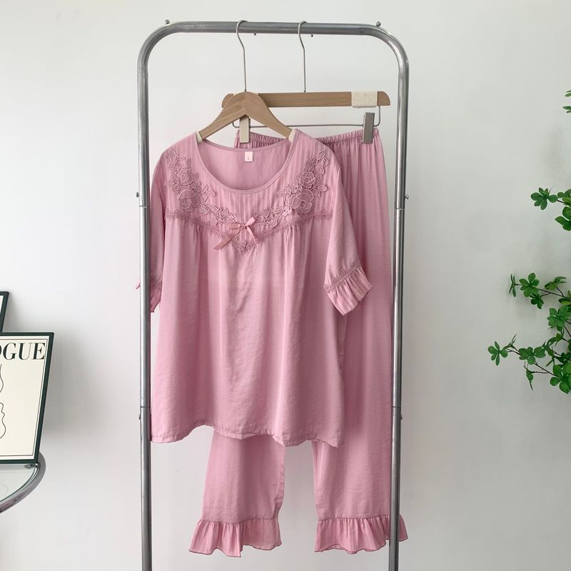 Princess Style Women's Tencel Cotton Short Sleeve Pajamas Casual Women's Home Wear Suit 2025 Summer Plaid Breathable Cotton
