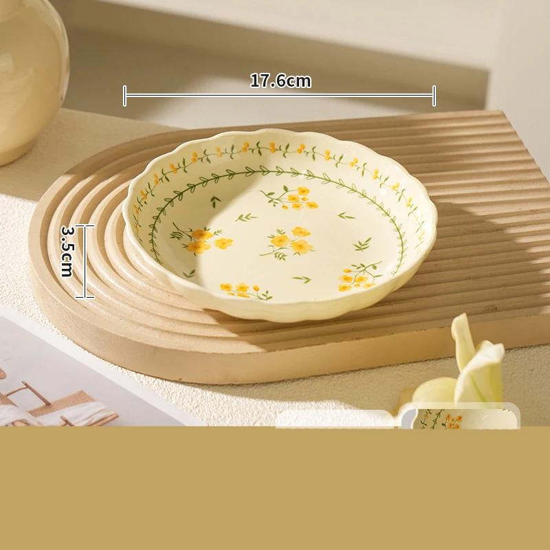 Circular Small Flowers Ceramic Plate Home Afternoon Tea Dessert Baking Plates Exquisite Breakfast Salad Plate Creative Tableware