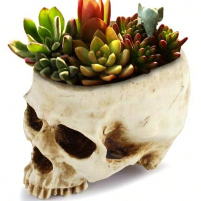 1pc Abstract Skull Flower Pot, Flower Vase Creative Horror Sculpture, Customized Vase, Skull Art Resin Vase Desktop Home Decoration