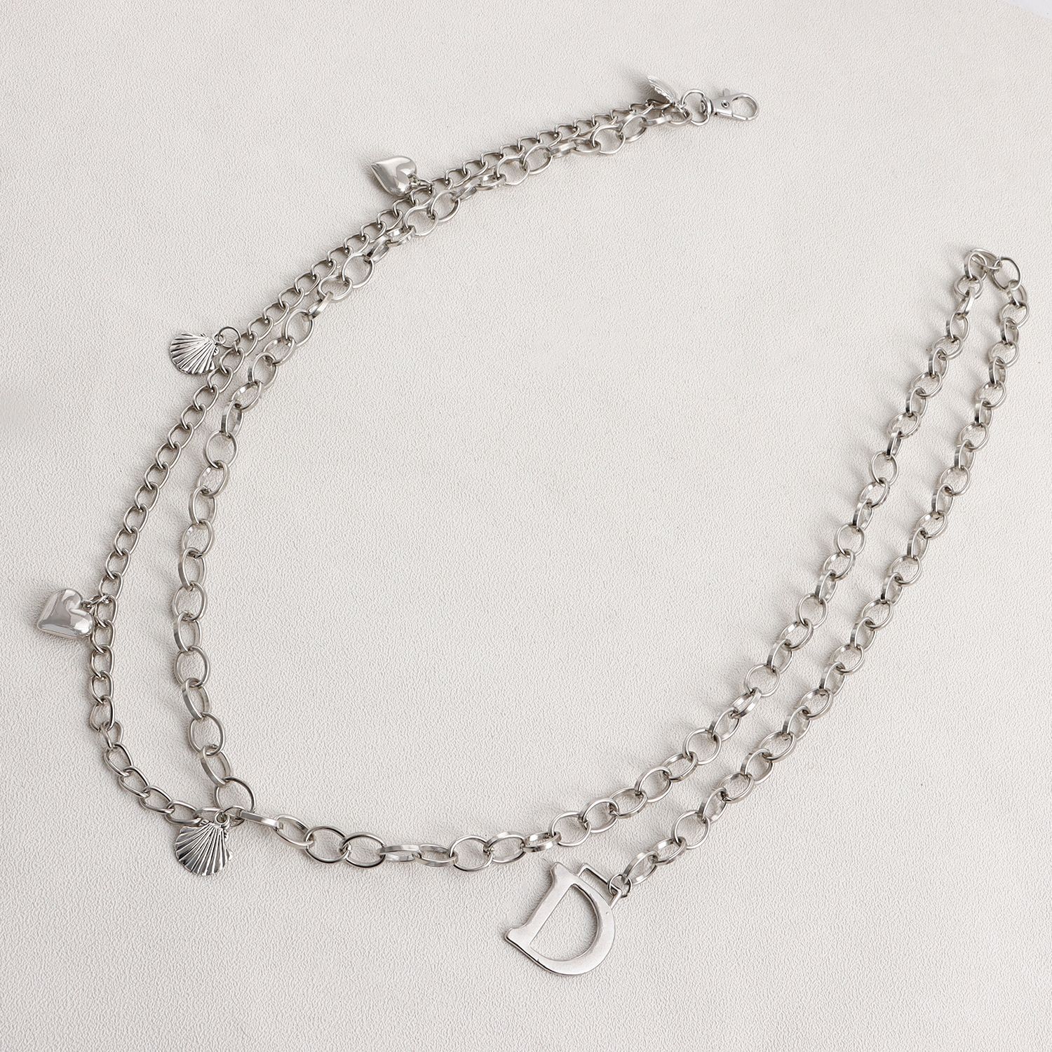 

ins summer casual beach shell love double texture thick chain letter D waist chain women s dress body chain