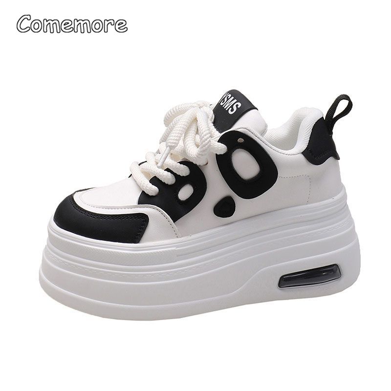 Fashion 8CM High Platform Shoes Women Spring Autumn Chunky Sneakers Thick Sole Leather Casual Shoes Breathable Sneakers Woman Size 35 40