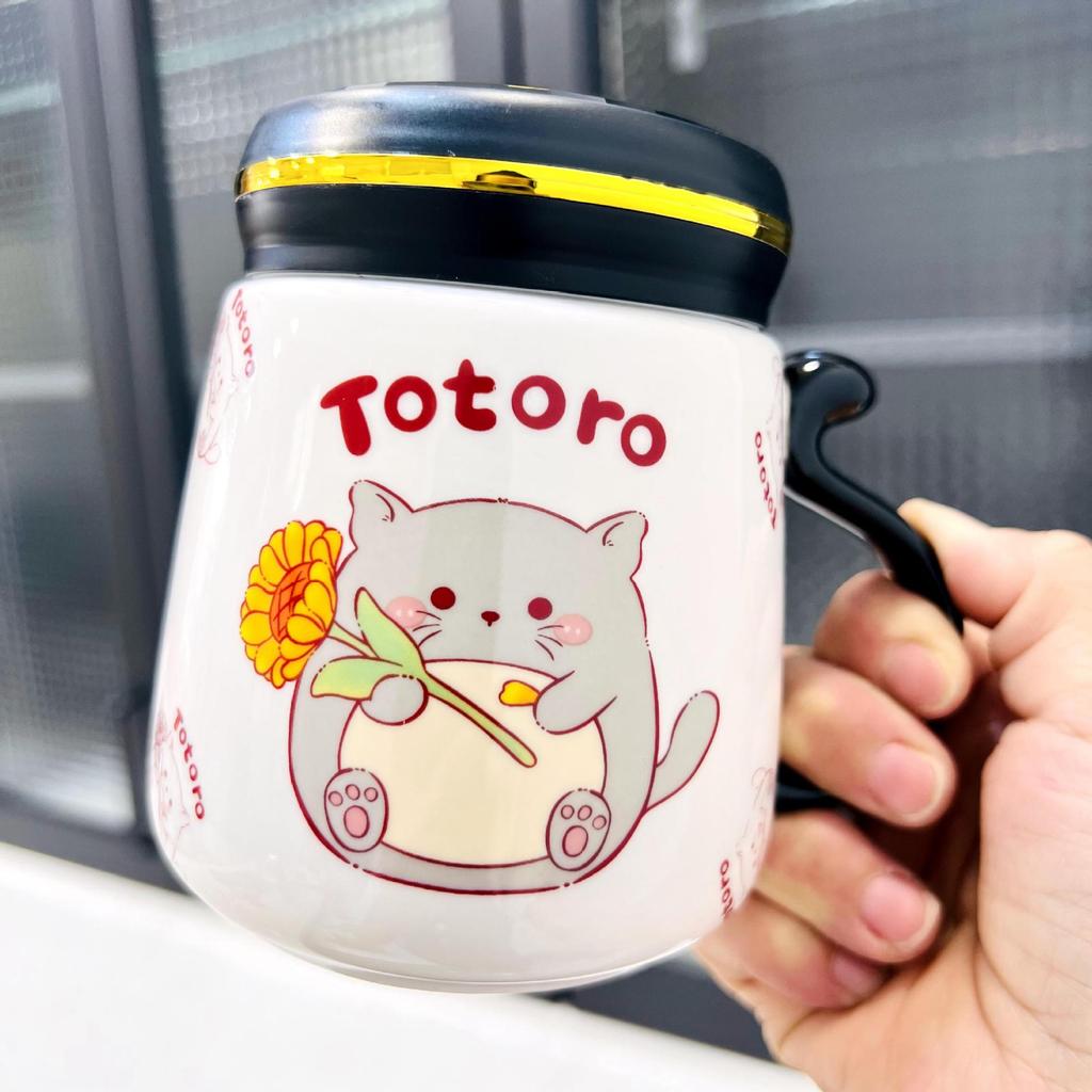 Home Suit Ceramic Cup with Lid High Appearance Big Cap Student Water Cup Unique Gift Mug Cartoon Cup Durable Durable