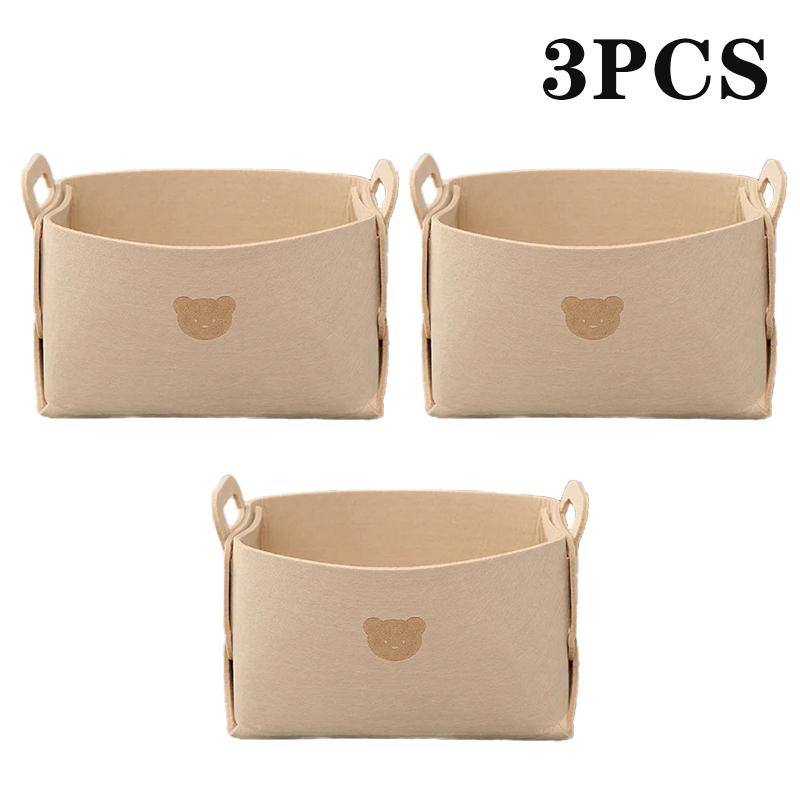 5PCS Bear Felt Storage Basket Large Capacity Foldable Clothes Organizer Snacks Toys Storage Basket Desktop Sundry Organizer