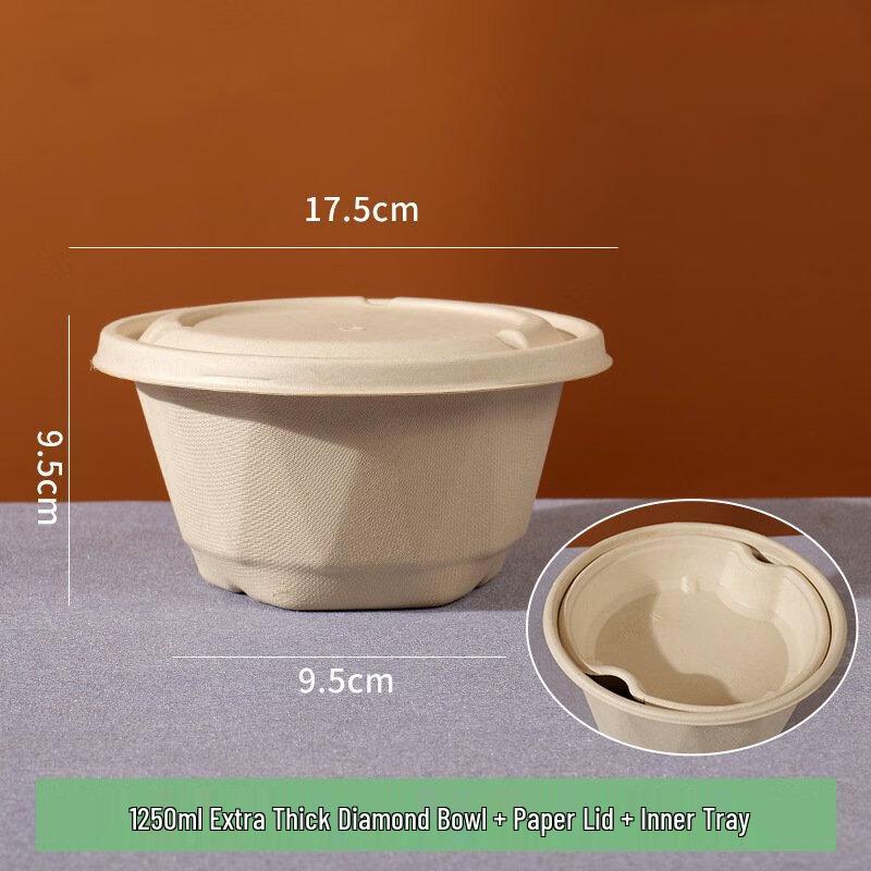 ZISIZ Disposable 1250ml Paper Soup Bowl with Lid & Tray