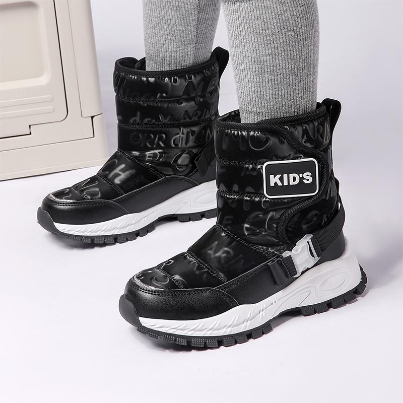 Winter Boy's and Girls' Plus Size Anti Slip Wear-resistant Fashionable Warm and Plush High Top Snow Boots Cotton Boots 31-40