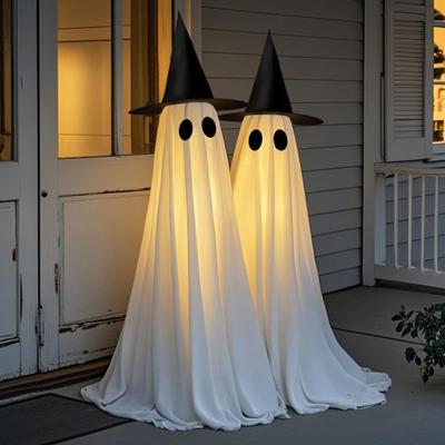 2 Packs Halloween Decorations Outdoor, USB Powered Decor Kit With Remote Controlled String Lights, Easy Ghosts Halloween Decorations