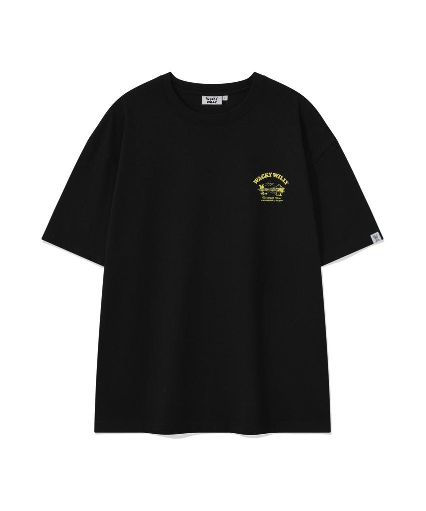 WACKY WILLY Beach Graphic Vacation Short Sleeve T-Shirt Black
