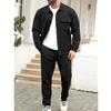 Men's Slim Fit Cardigan Jacket Single-breasted Pocket Long Sleeved Sportswear Elegant Two-Piece Set with Long Pants