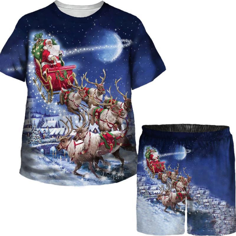 

Забавные рождественские футболки и шорты для мальчиков и девочек, рождественские футболки/костюмы с 3D принтом Санта-Клауса, детский комплект одежды для праздника, вечеринки и отпуска 130