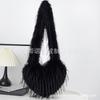 New Fringed Heart-shaped Fluff Bag Spice Girl Wind Heart-shaped Turkey Feather Messenger Bag Large-capacity Plush Shoulder Bag
