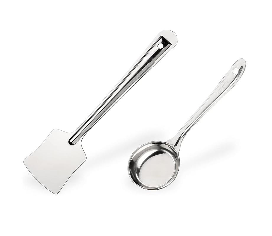 TreegoArt Stainless Steel Solid Stainless Steel-Dosa Turner And Round Spoon For Home And Kitchen Purpuse - Pack Of 2 серебряный