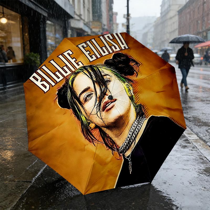 Billie Eilish Art 8 Ribs 3Fold Black Glue Uv Protection Umbrella Sun Protection Rainproof Compact Folding Umbrella For Travel Daily Use C923884