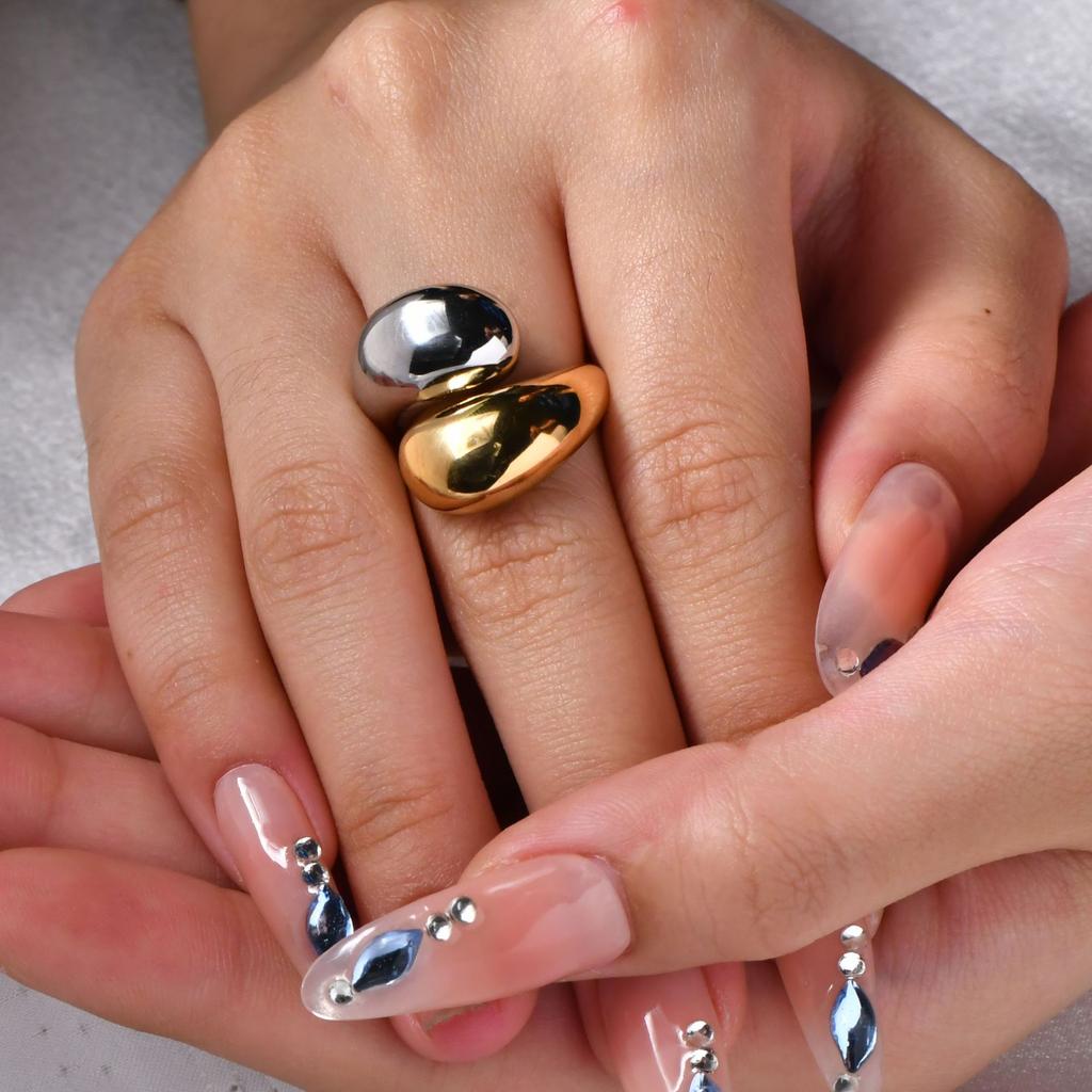 INS Ladies Fine Ring 18K Electroplated Titanium Stainless Steel Fashionable Color Matching Exaggerated Irregular Opening Ring