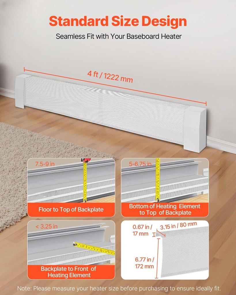 Baseboard Heater Covers, Premium Series 1222 Mm Standard Electric Heating Unit Front Cover for Home Improvement, Heavy-duty Steel, Easy Installation