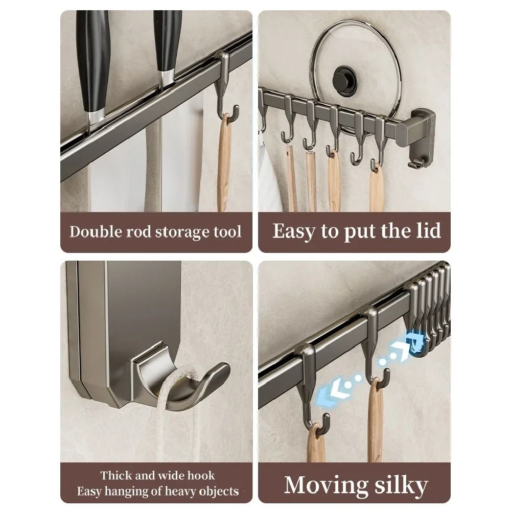 Wall Mounted Kitchen Organizer Hook Double Pole Kitchen Utensil Organizer  Home
