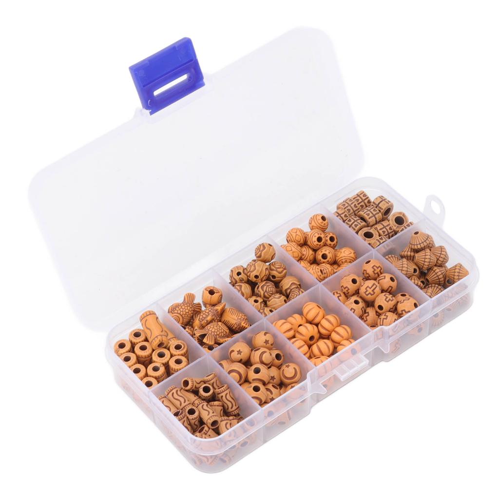 199 Peças Contas de Madeira Sintética Artesanato DIY Contas Listradas com Furo Grande Resina Conservante Contas Vintage com Tesoura Linha