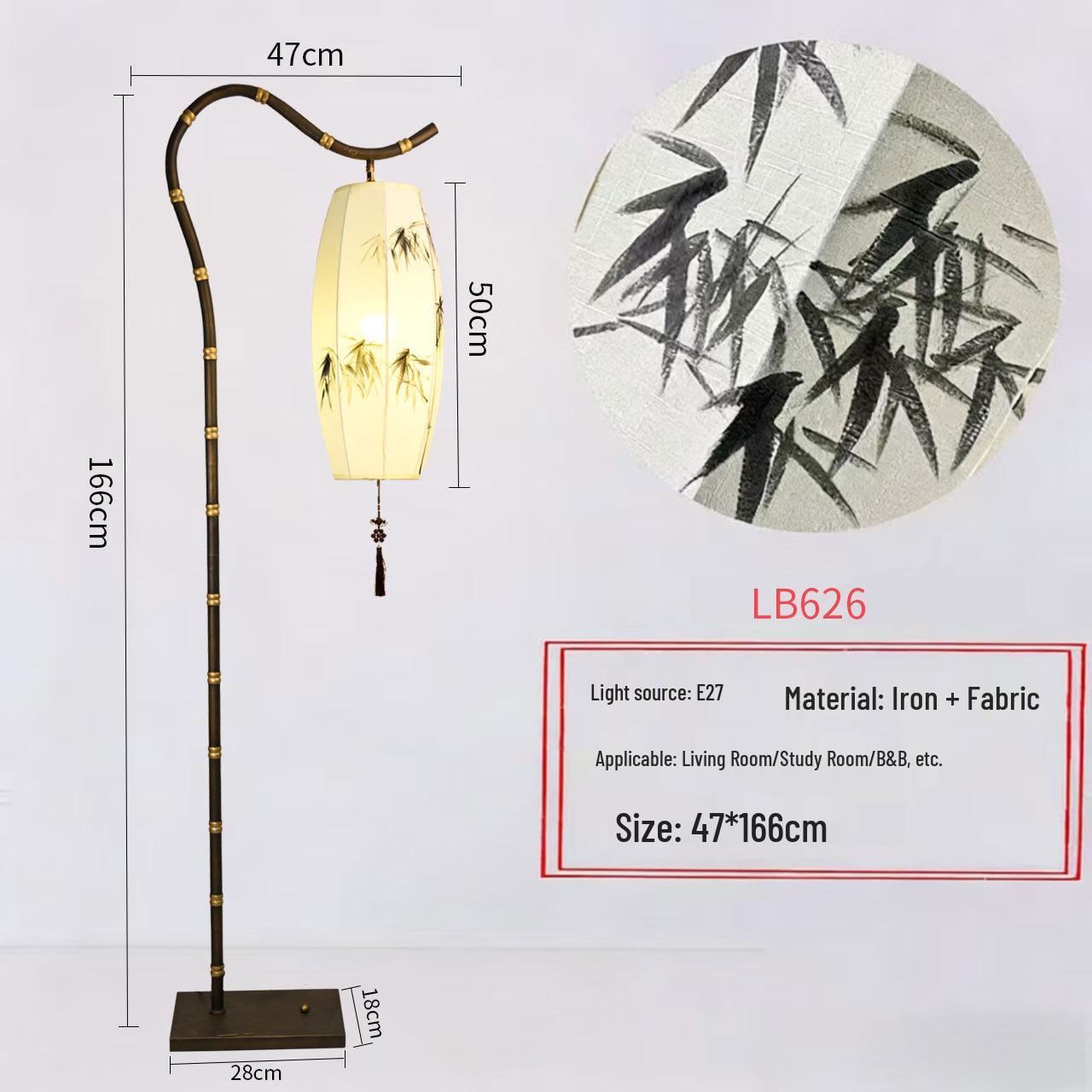 Retro Zen Bamboo Hand-Painted Floor Lamp for Living Room, Study, or Bedroom - Iron Art, New Chinese Antique Style